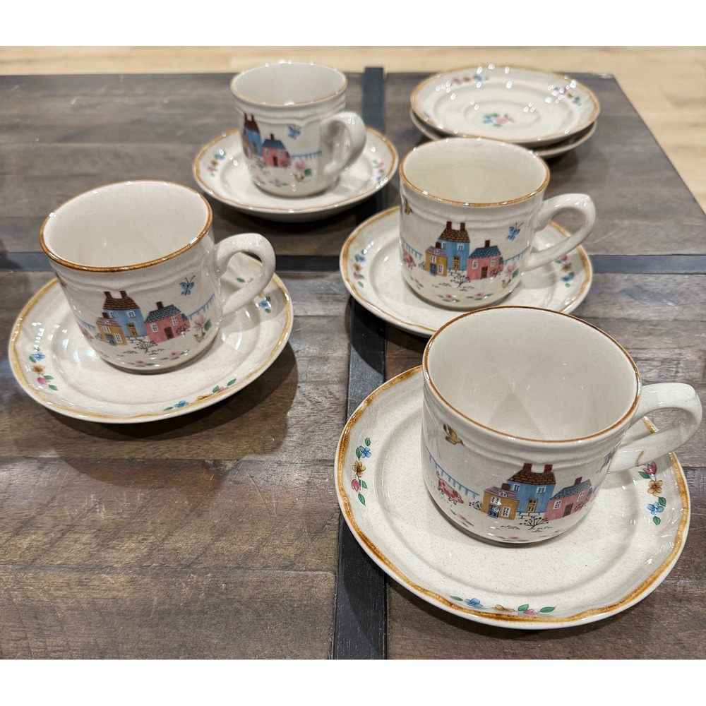 International Stoneware Heartland Village Cup and Saucer Set Japan 10 Piece